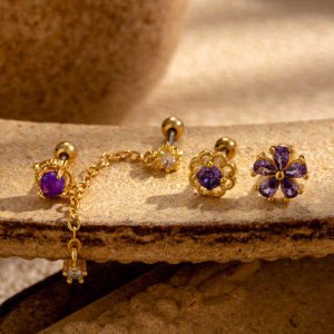 Boucles D'Oreilles Piercing Femme Simple Series Classic Flower En Acier Titane Sans Placage, Ornées De Zircon. h5 Image2