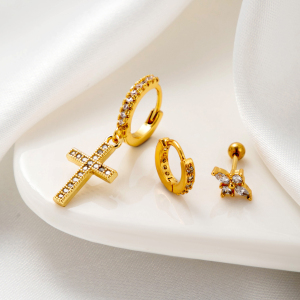 Boucles D'Oreilles Piercing Femme Simple Series Classic Cross En Cuivre Sans Plaquage, Ornées De Zircon h5 Image2