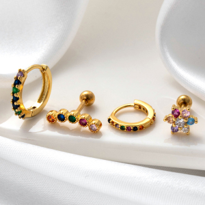 Boucles D'Oreilles Piercing Femme Simple Series Simple Flower En Cuivre Sans Placage, Avec Zircon. h5 Image2