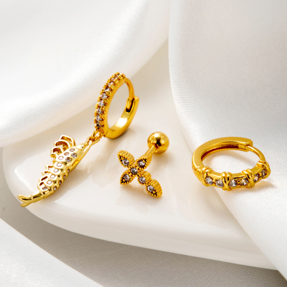 Boucles D'Oreilles Piercing Femme Simple Series Classic Cross En Cuivre Sans Plaquage, Ornées De Zircon h5Image2