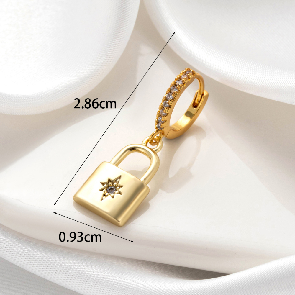 Boucles D'Oreilles Piercing Femme Simple Series Classic Soleil/Lune En Cuivre Sans Placage Avec Zircon h5Image2