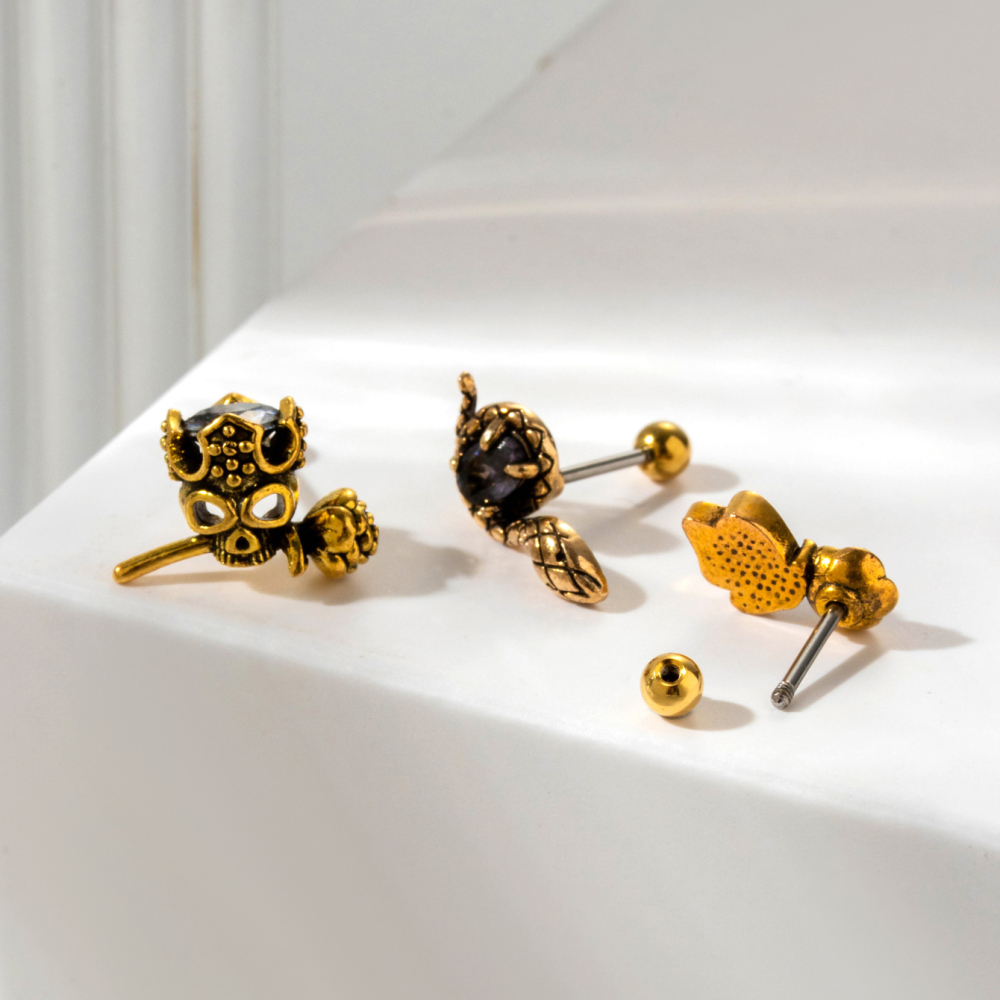 Boucles D'Oreilles Piercing Femme Simple Series Classic Flower En Acier Titane Sans Placage, Ornées De Zircon. h5Image2