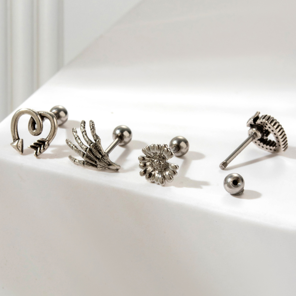 Boucles D'Oreilles Piercing Femme Simple Series Classic Heart En Acier Titane Sans Placage, Ornées De Zircon. h5Image2