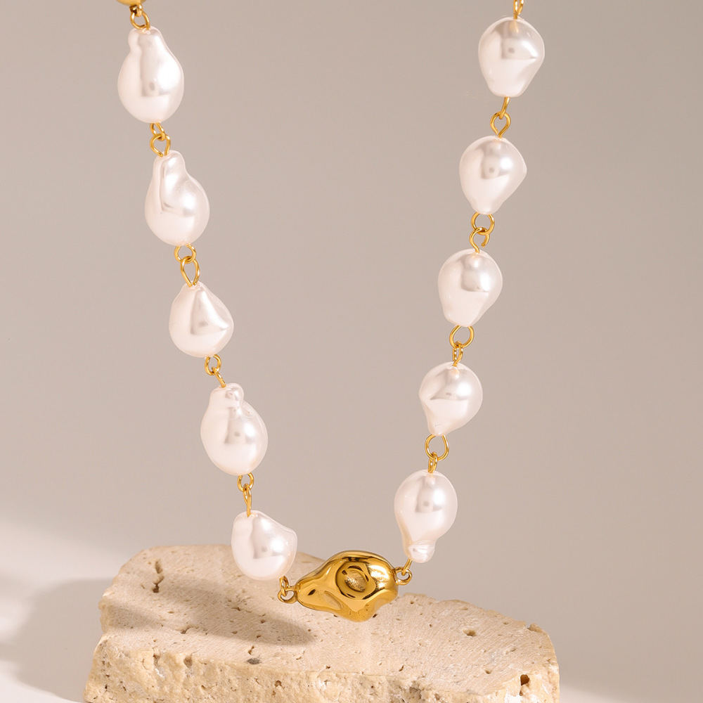 Collier De Perles Artificielles Pour Femmes, Série Luxueuse, Ligne , En Acier Inoxydable Plaqué Or  