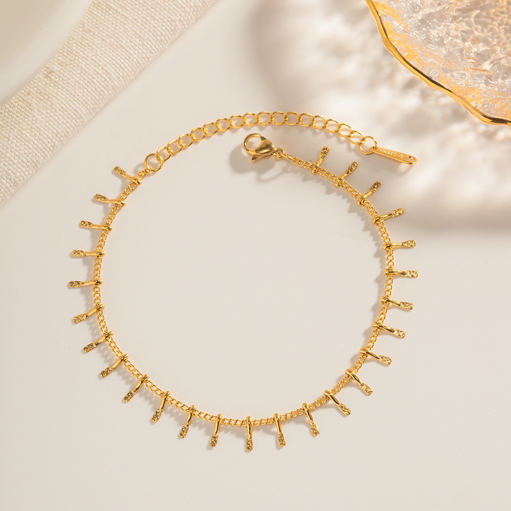 Bracelet À Breloques Pour Femme, Série Simple, Ligne , En Acier Inoxydable Plaqué Or , 1 Pièce 