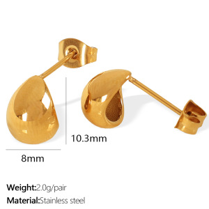 1 Paire De Boucles D'Oreilles À Tige Classiques En Acier Inoxydable Plaqué Or  Pour Femme, Série Simple h5 Image2
