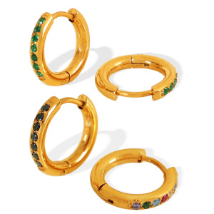 1 Paire De Boucles D'Oreilles Créoles Géométriques Classiques En Acier Inoxydable Plaqué Or Et Zircon Pour Femme h5 Image3
