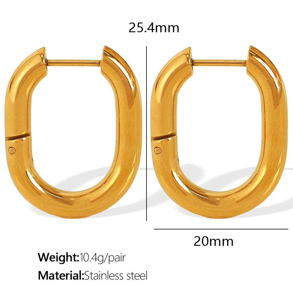 1 Paire De Boucles D'Oreilles Créoles Classiques En Acier Inoxydable Plaqué Or Pour Femme, Série Simple Image2