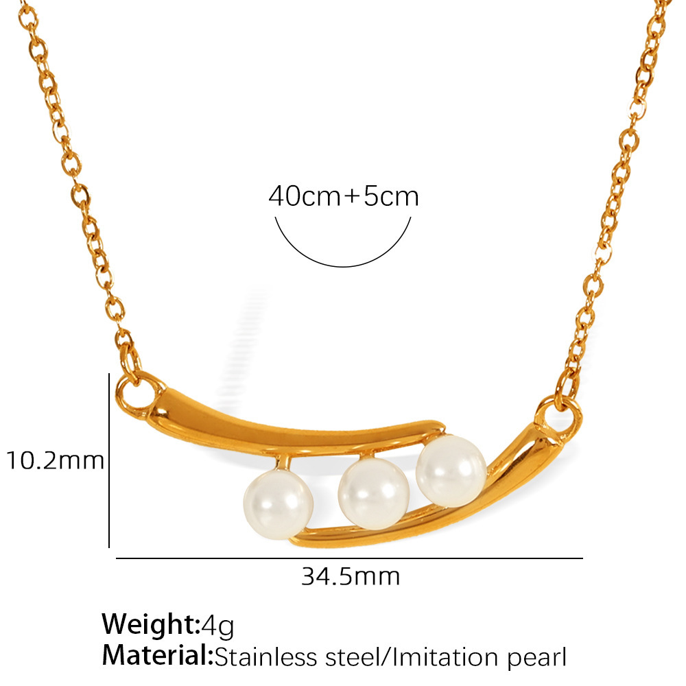 Collier Avec Pendentif En Perles Artificielles Pour Femme, Série Simple Rétro, En Acier Inoxydable Plaqué Or  Image2
