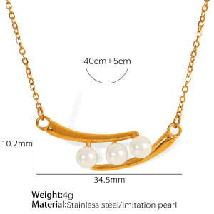 Collier Avec Pendentif En Perles Artificielles Pour Femme, Série Simple Rétro, En Acier Inoxydable Plaqué Or  h5 Image2