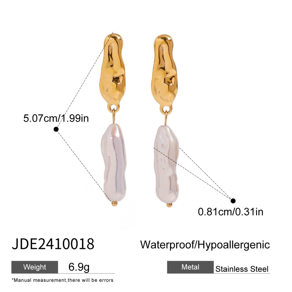 1 Paire De Boucles D'Oreilles Pendantes Ovales En Acier Inoxydable Plaqué Or Pour Femmes, Série Classic , Avec Perles Artificielles h5Image2