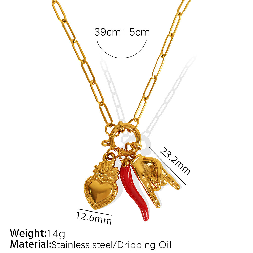 Collier Avec Pendentif En Forme De Cœur Rétro En Acier Inoxydable Plaqué Or Pour Femme, Série Simple, 1 Pièce h5Image2