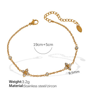 Bracelet À Breloques Pour Femme, Série Simple, En Acier Inoxydable Plaqué Or , Motif Fleur Simple, Zircone h5 Image2