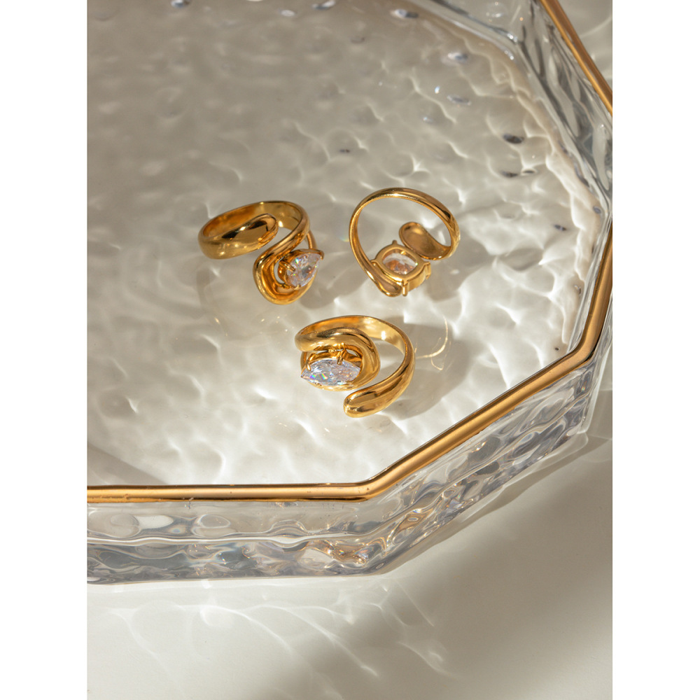 Bague Simple Pour Femme, Collection De Luxe, En Acier Inoxydable Doré, Imperméable, Ornée De Strass, De Forme Irrégulière. h5Image4