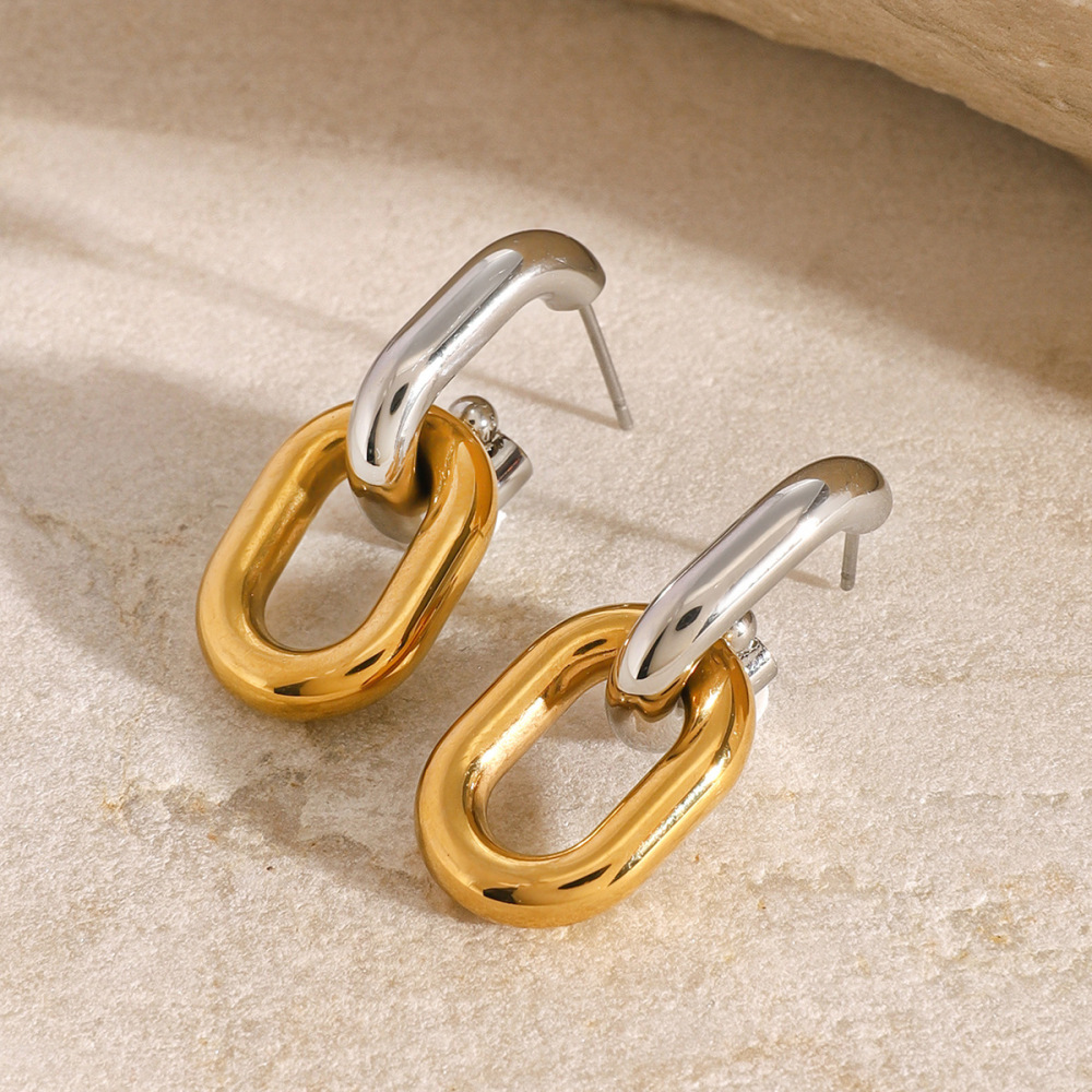1 Paire De Boucles D'Oreilles Pendantes Pour Femmes, Série Simple , En Acier Inoxydable Plaqué Or  