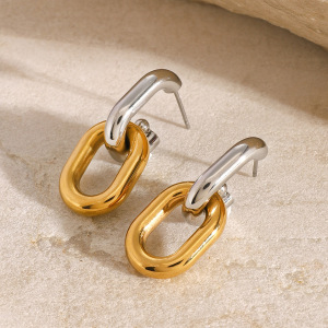 1 Paire De Boucles D'Oreilles Pendantes Pour Femmes, Série Simple , En Acier Inoxydable Plaqué Or  h5 