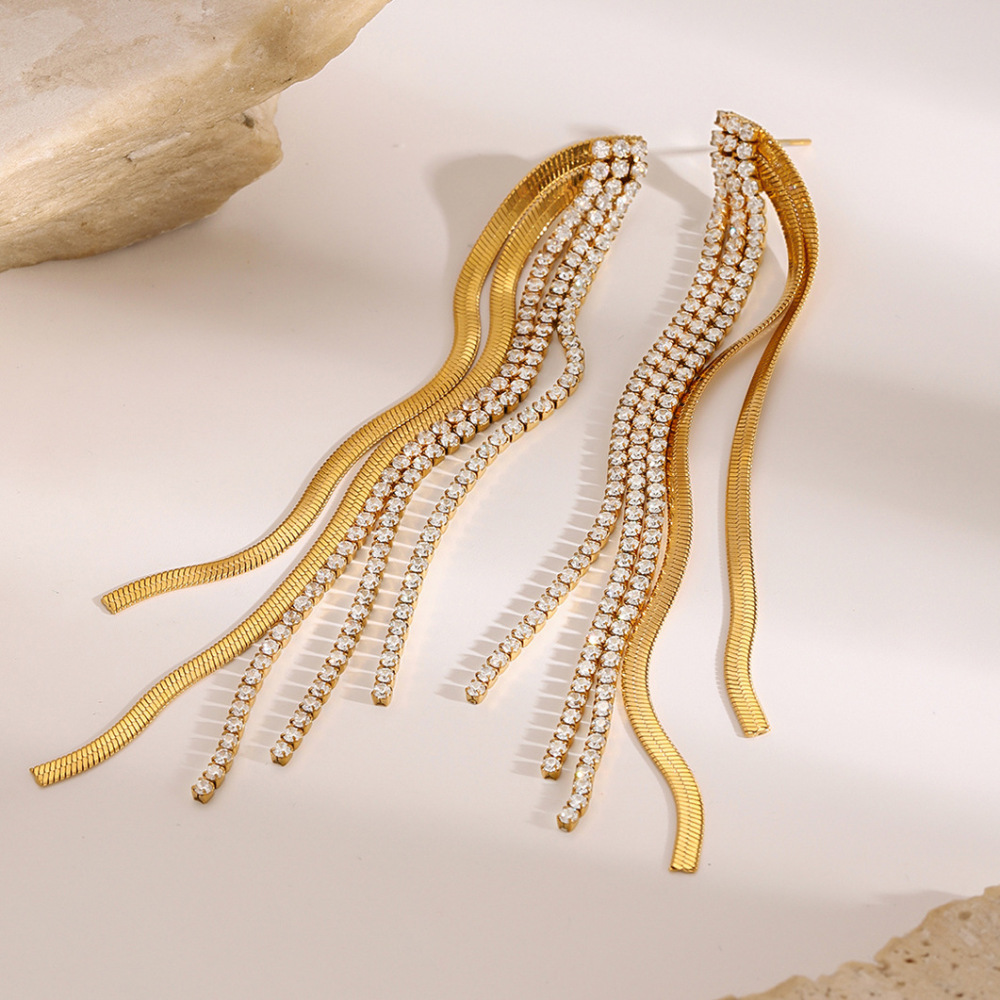 1 Paire De Boucles D'Oreilles Élégantes De La Série Classique, En Acier Inoxydable Plaqué Or Et Strass, Pour Femme, Idéales Pour Les Soirées.