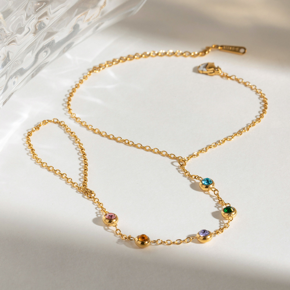 Bracelet Chaîne Pour Femme En Acier Inoxydable Plaqué Or  Avec Strass, Série Luxueuse Sweet Line 