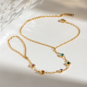 Bracelet Chaîne Pour Femme En Acier Inoxydable Plaqué Or  Avec Strass, Série Luxueuse Sweet Line h5 
