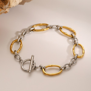 Bracelet Simple En Acier Inoxydable Plaqué Or Pour Femme, Série Simple, 1 Pièce h5