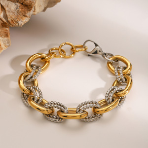 Bracelet Chaîne Pour Femme, Série Simple, Anneau Quotidien En Acier Inoxydable Plaqué Or , 1 Pièce h5 