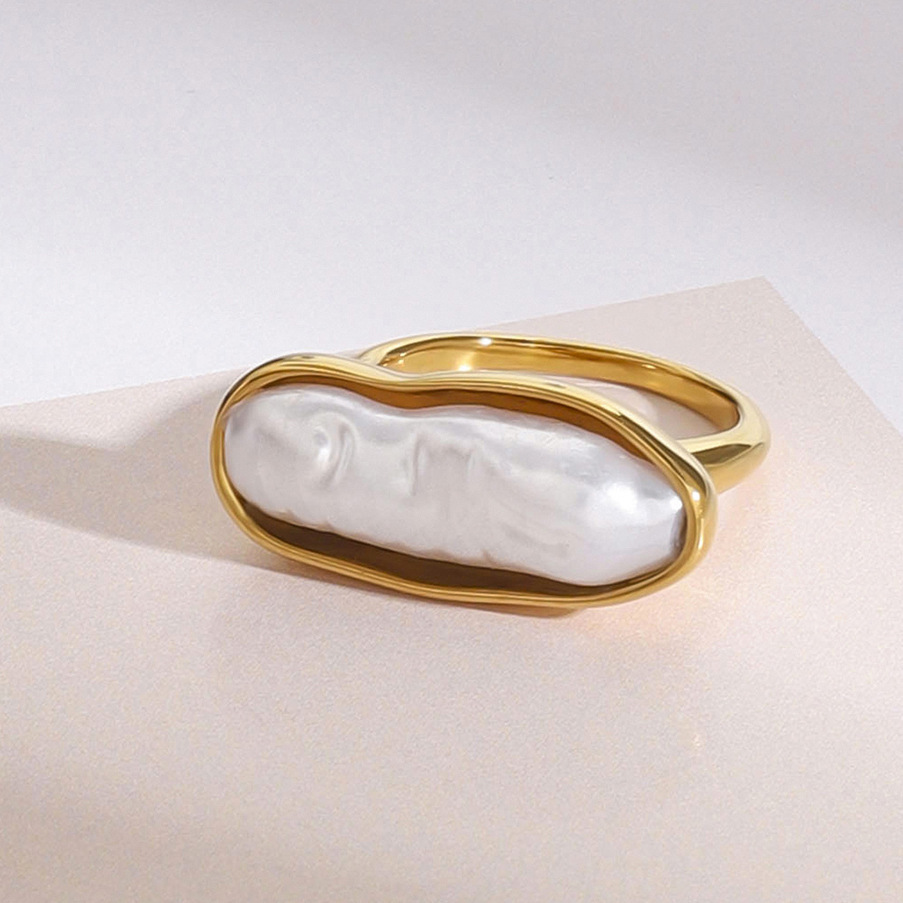 1 Paire De Bagues Simples Pour Femme, Série Classique, En Acier Inoxydable Plaqué Or , Avec Perles Artificielles Image3