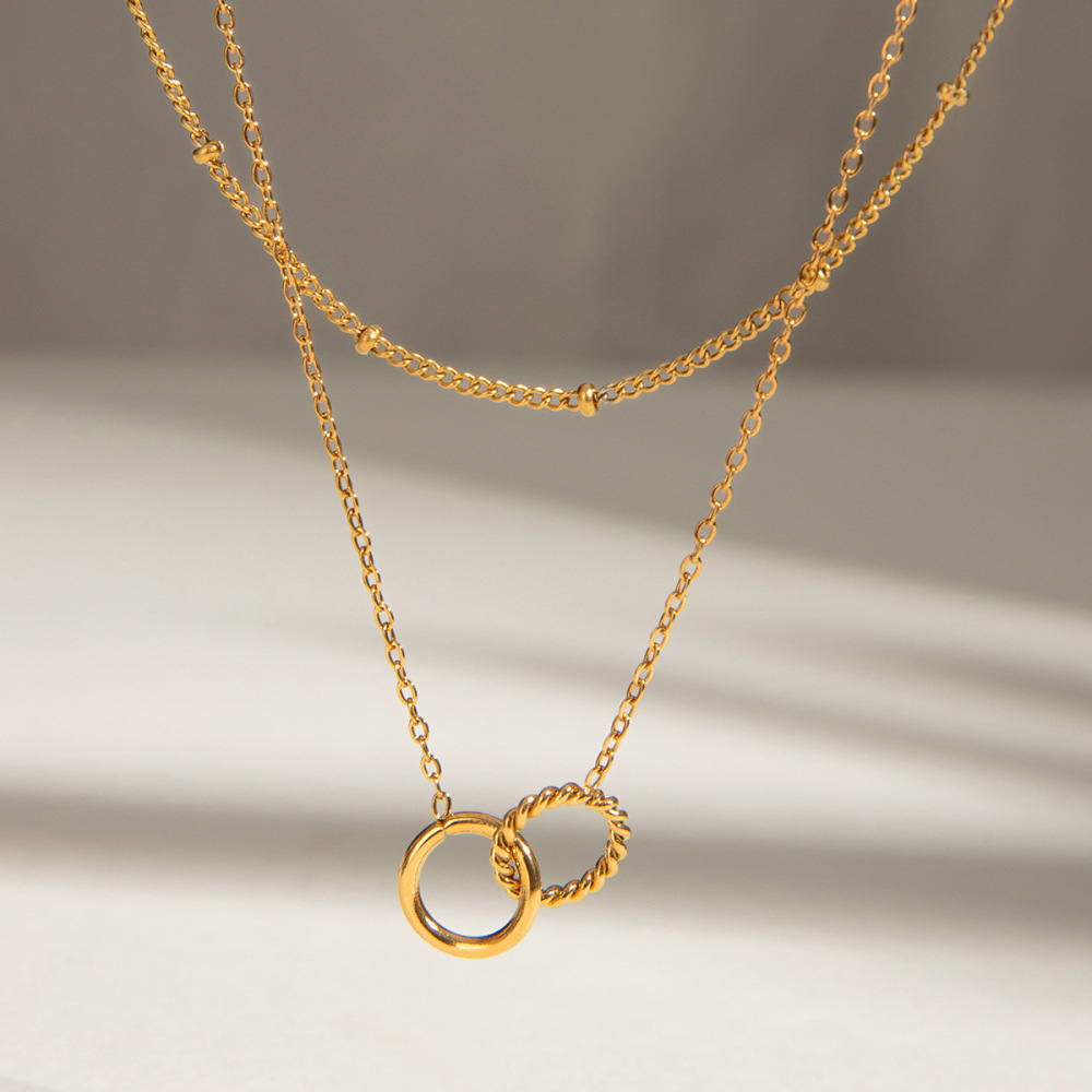 Colliers Superposés Pour Femmes, Série Simple, En Acier Inoxydable Plaqué Or , Forme Annulaire Simple, 1 Pièce 