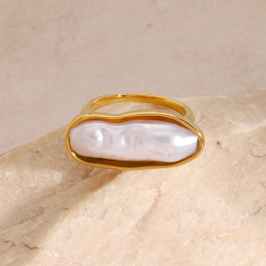 1 Paire De Bagues Simples Pour Femme, Série Classique, En Acier Inoxydable Plaqué Or , Avec Perles Artificielles h5 Image4