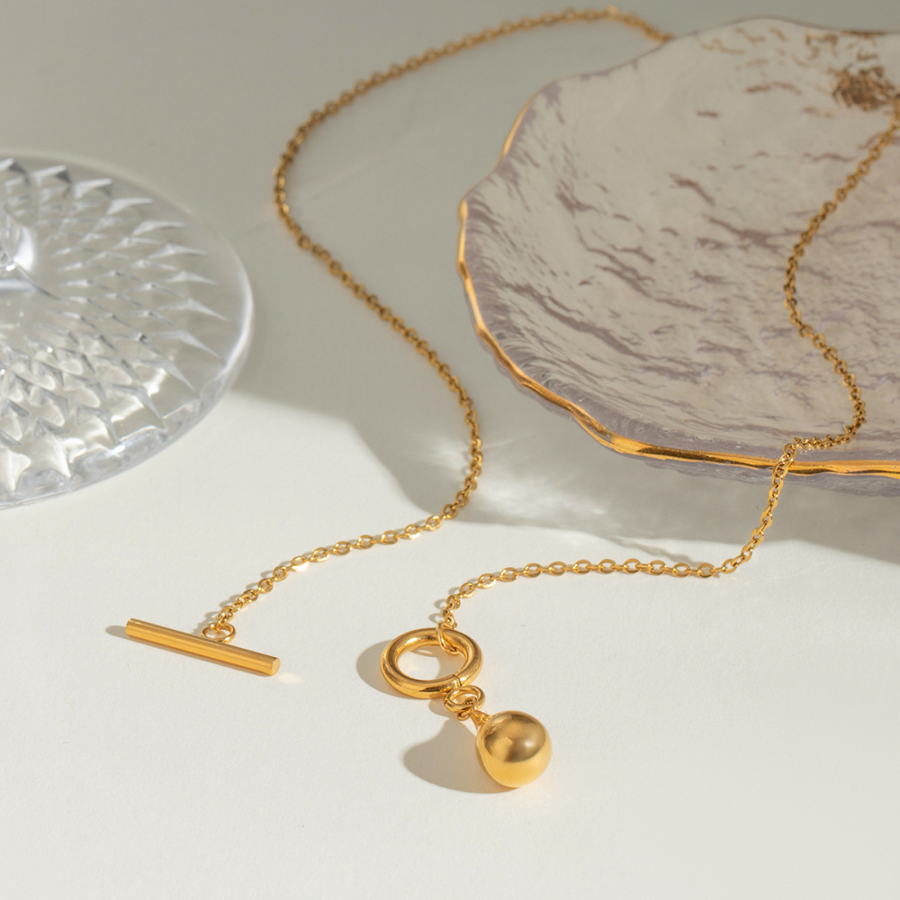 Collier Pendentif Gouttelette Quotidien En Acier Inoxydable Plaqué Or  Pour Femme, Série Simple, 1 Pièce Image3