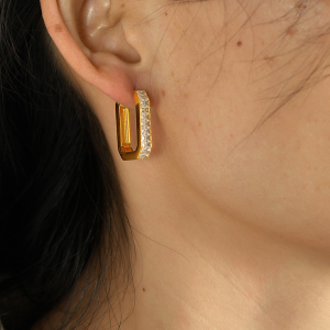 1 Paire De Boucles D'Oreilles Créoles Géométriques Classiques En Acier Inoxydable Plaqué Or  Et Zircon Pour Femme h5 Image2