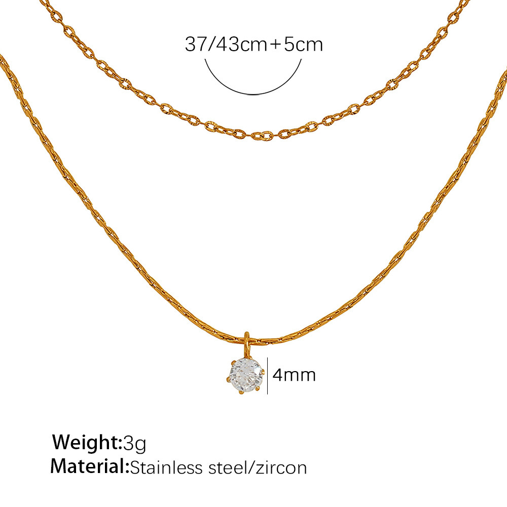 Colliers Superposés Géométriques Simples En Acier Inoxydable Plaqué Or  Et Zircons Pour Femmes, Série Simple, 1 Pièce Image2