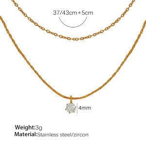 Colliers Superposés Géométriques Simples En Acier Inoxydable Plaqué Or  Et Zircons Pour Femmes, Série Simple, 1 Pièce h5 Image2