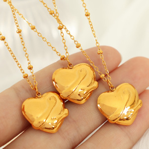 Collier Avec Pendentif En Forme De Cœur Rétro En Acier Titane Plaqué Or Pour Femme, Série Simple, 1 Pièce h5 Image2