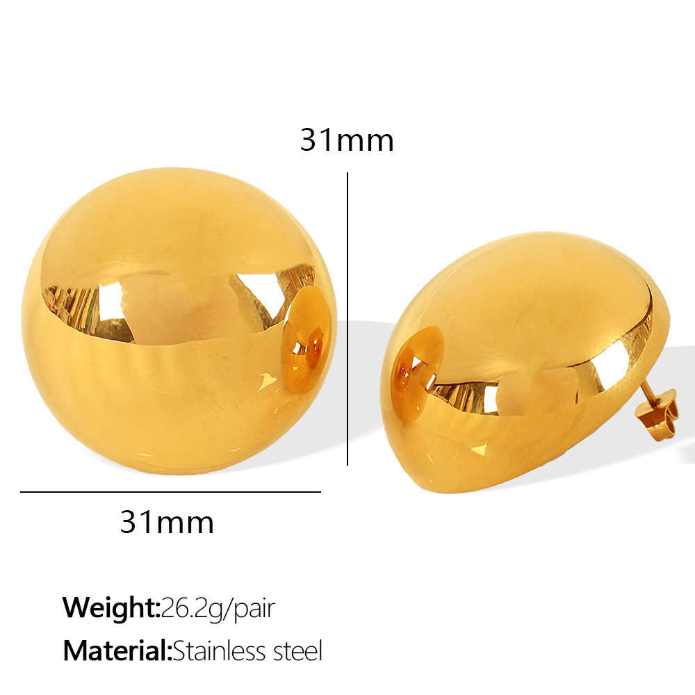1 Paire De Boucles D'Oreilles À Tige Simples En Acier Inoxydable Plaqué Or  Pour Femme Image2
