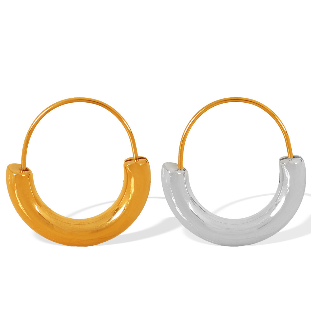 1 Paire De Boucles D'Oreilles Créoles Géométriques Simples En Acier Inoxydable Plaqué Or Pour Femme h5Image4