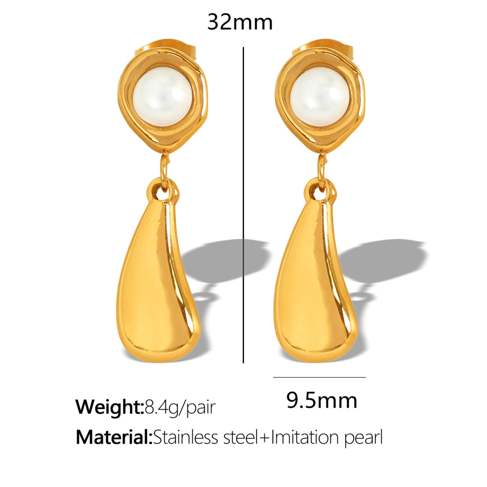 1 Paire De Petites Boucles D'Oreilles Simples Et Élégantes En Métal  Avec Perles Et Pendentif En Forme De Goutte D'Eau Image2