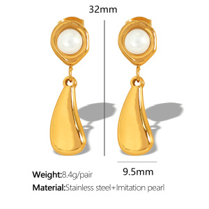 1 Paire De Petites Boucles D'Oreilles Simples Et Élégantes En Métal  Avec Perles Et Pendentif En Forme De Goutte D'Eau h5 Image2