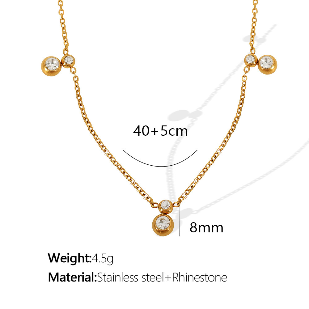 Collier Avec Pendentif Géométrique Simple En Acier Inoxydable Plaqué Or  Et Strass Pour Femme, 1 Pièce Image2