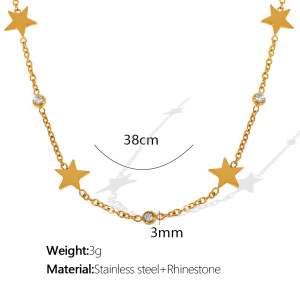 Collier Avec Pendentif En Acier Inoxydable Plaqué Or  Et Strass Pour Femme, Série Simple, Motif Soleil/Lune h5 Image2