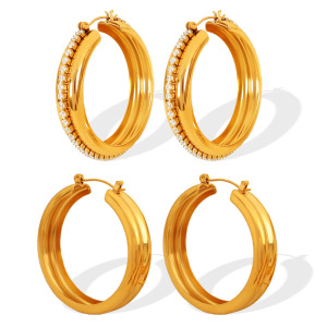 1 Paire De Boucles D'Oreilles Créoles Classiques En Acier Inoxydable Plaqué Or  Avec Zircons Pour Femmes, Série Simple h5 Image3