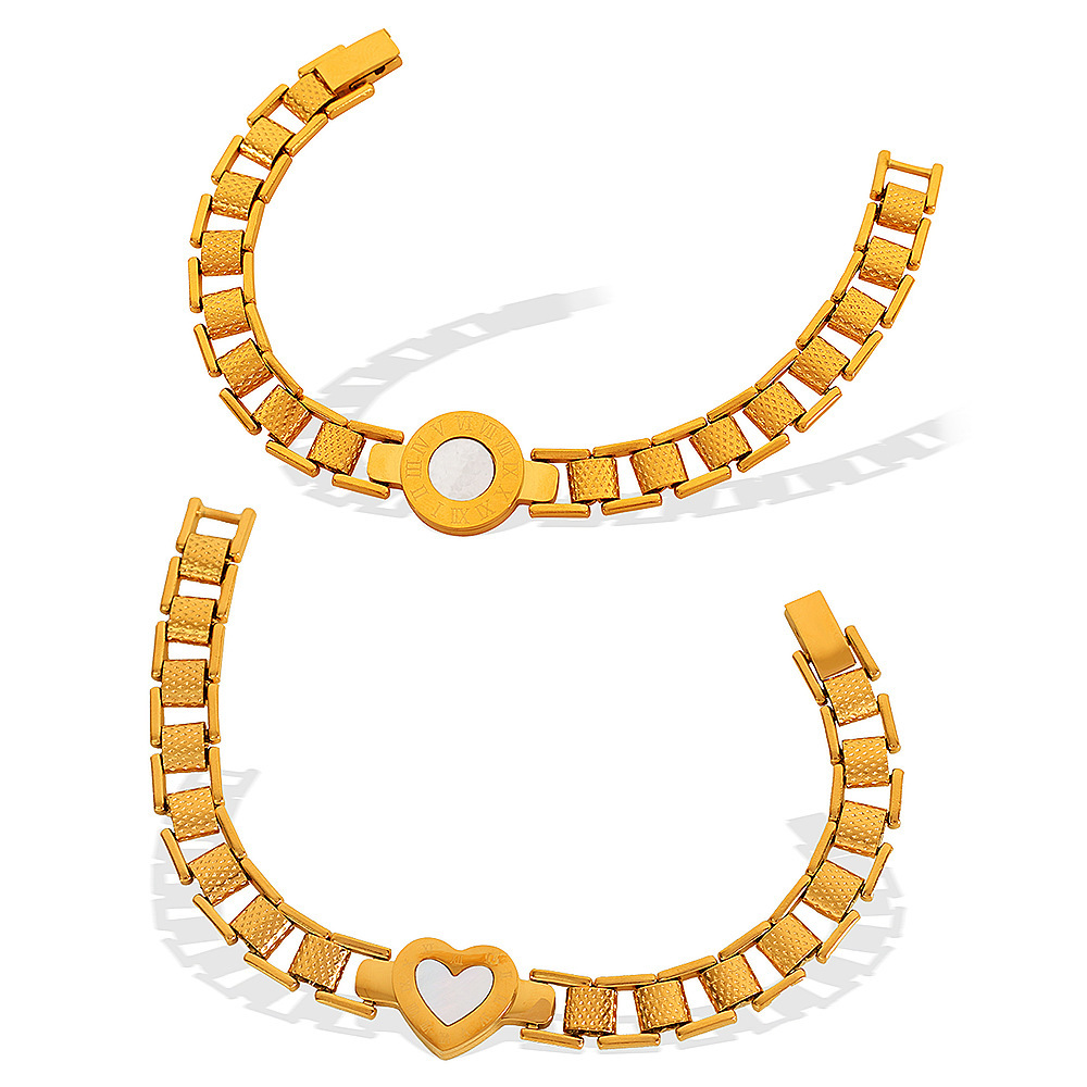 Bracelet À Breloques Rétro En Acier Inoxydable Plaqué Or  Pour Femme, Série Simple, Motif Cœur Image3