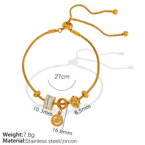 Bracelet À Breloques Pour Femme, Série Simple, Style Décontracté, En Acier Inoxydable Plaqué Or , Avec Zircons h5 Image2