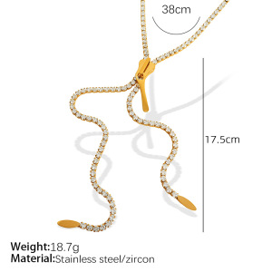 Collier Simple En Acier Inoxydable Plaqué Or  Avec Pompon Et Zircon Pour Femme, 1 Pièce h5 Image2