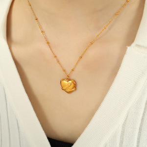 Collier Avec Pendentif En Forme De Cœur Rétro En Acier Titane Plaqué Or Pour Femme, Série Simple, 1 Pièce h5 Image4