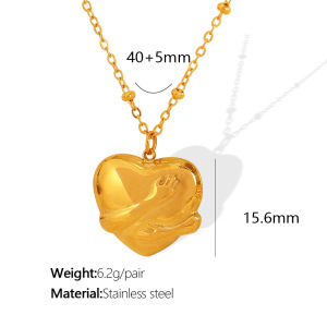 Collier Avec Pendentif En Forme De Cœur Rétro En Acier Titane Plaqué Or  Pour Femme, Série Simple, 1 Pièce h5 Image2