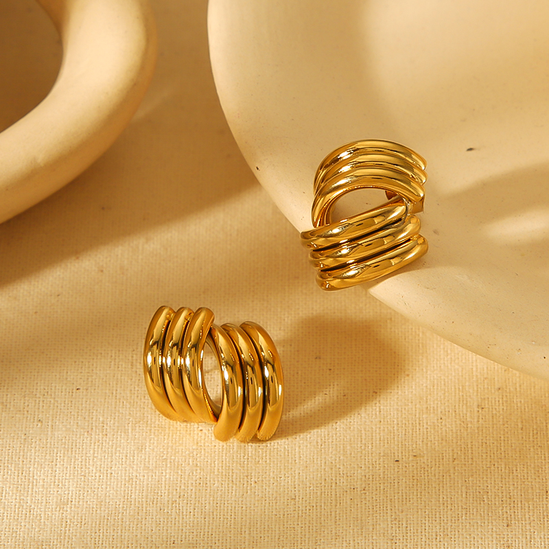1 Paire De Boucles D'Oreilles Géométriques Brillantes En Acier Inoxydable Plaqué Or , Simples Et À La Mode, Pour Un Usage Quotidien Pour Les Femmes Image4