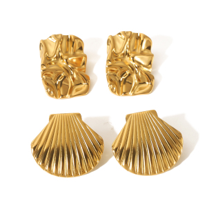 1 Paire De Boucles D'Oreilles Créatives Et À La Mode En Acier Inoxydable Plaqué Or  À Texture De Coquillage Géométrique Pour Femmes À Porter Au Quotidien h5 Image3