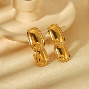 1 Paire De Boucles D'Oreilles Pendantes Rectangulaires Géométriques Brillantes En Acier Inoxydable Plaqué Or Classique, Personnalisées, Pour Bijoux Féminins À Porter Au Quotidien h5 