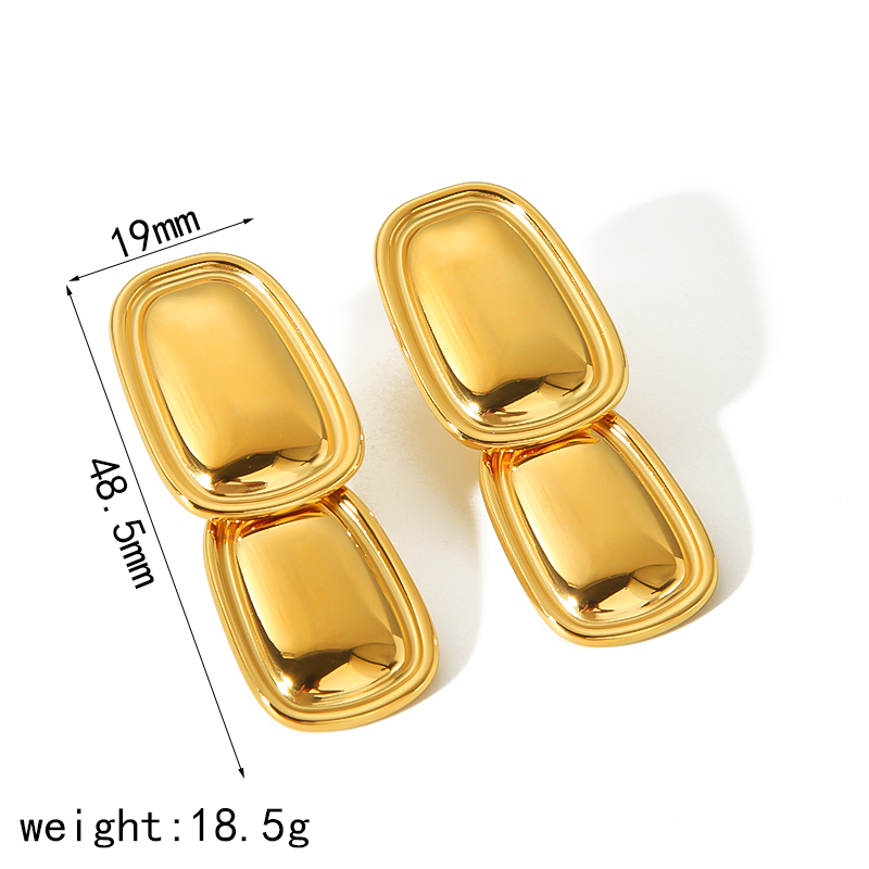 1 Paire De Boucles D'Oreilles Pendantes Rectangulaires Géométriques Brillantes En Acier Inoxydable Plaqué Or Classique, Personnalisées, Pour Bijoux Féminins À Porter Au Quotidien Image2