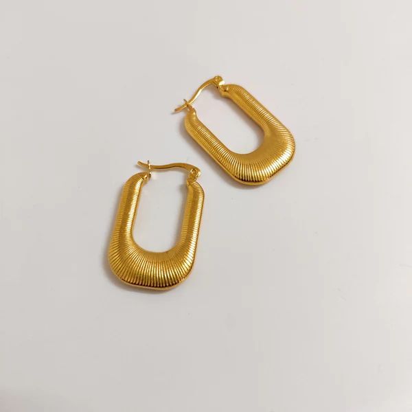 1 Paire De Boucles D'Oreilles Classiques À Rayures Métalliques En Acier Inoxydable Plaqué Or , Bijoux Pour Femmes, À Porter Au Quotidien Image2